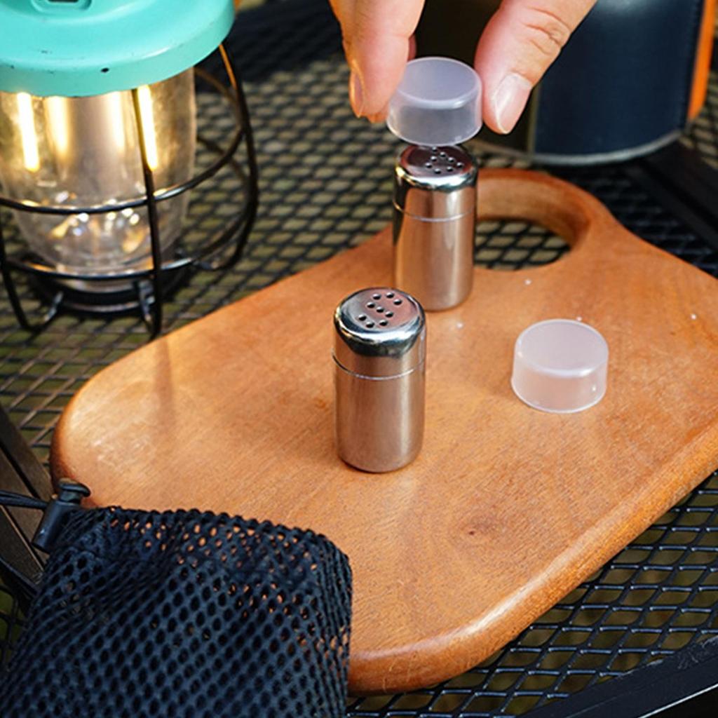 Camping Seasoning Bottle 2pcs Small Pepper Shaker With Lid Stainless Travel Salt Container With Storage Bag For Outdoor Cooking