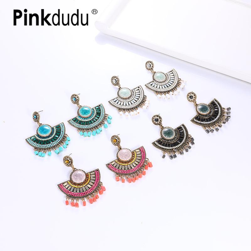 

PINKDUDU BOHO серьги с кисточками и веерами, темпераментные, модные, индивидуальные, серьги из цинкового сплава со стразами, ювелирные изделия, подарок для женщин, PD1648
