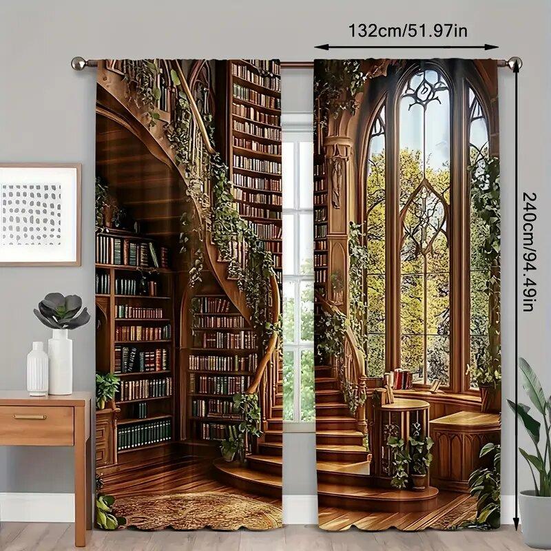 Cortinas impresas de la Biblioteca del Bosque, adecuadas para dormitorios y salas de estar, decoración del hogar, decoración familiar, Navidad