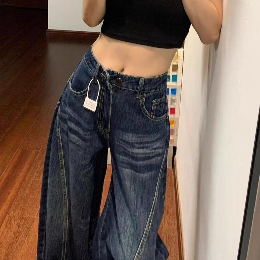 Samtige Dicke Amerikanische Retro Gebogene Jeans für Damen - Hoher Bund, Weiter Bein, Herbst-Winter 2025 Kollektion