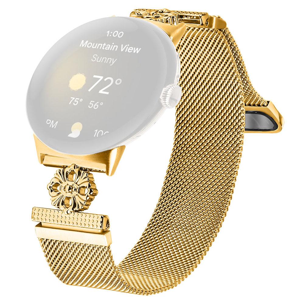 For Google Pixel Watch 3 41mm/Watch 2/Pixel Watch Milanese Band Flower Stainless Steel Magnetic Mesh Watch Strap