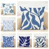 Fashion Minimal Elegant Blue Floral Cushion Cover Linen Pillowcase Soft For Sofa Bed Home Room Decor