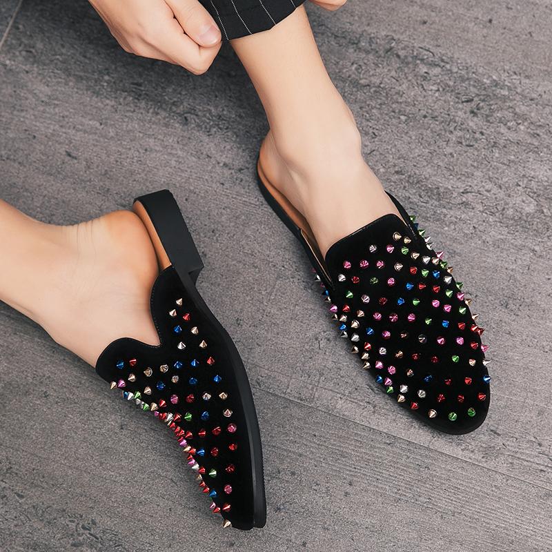 Large Size 46 47 Suede Leather Mules Men Semi-Drag Casual Shoes Summer Slip-On Backless Loafers Slippers Half Shoe For Men