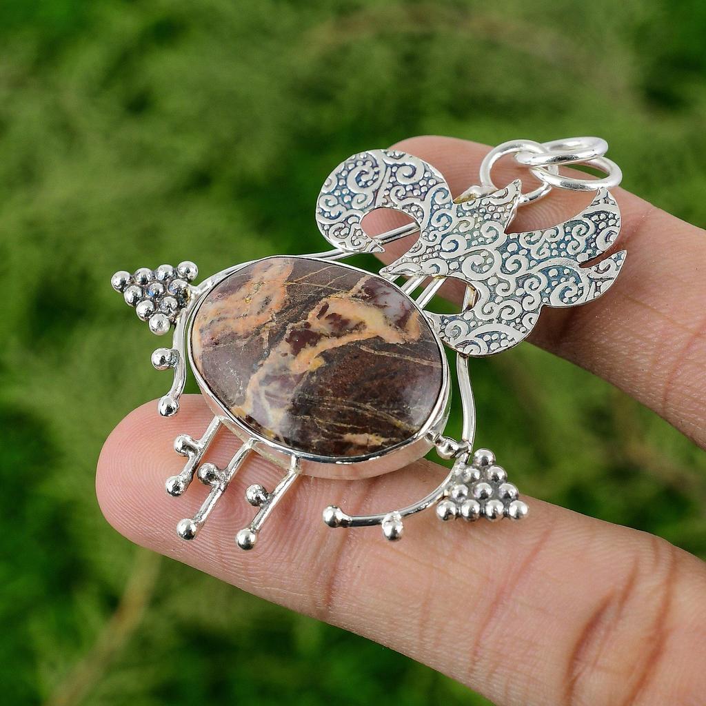 Daughters Day Sale 925 Silver Oval Coconut Jasper Stone Bezel Pendant Jewelry