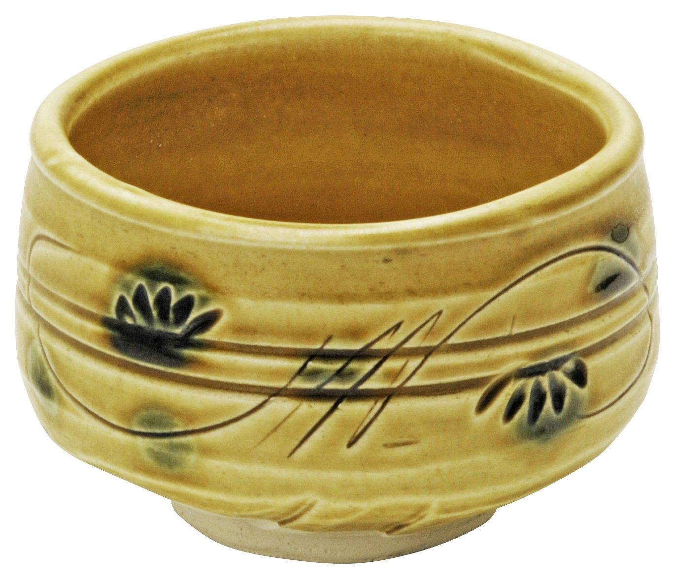 

Mino ware matcha bowl, half-cylindrical, yellow Seto finish, made in Japan, 135997