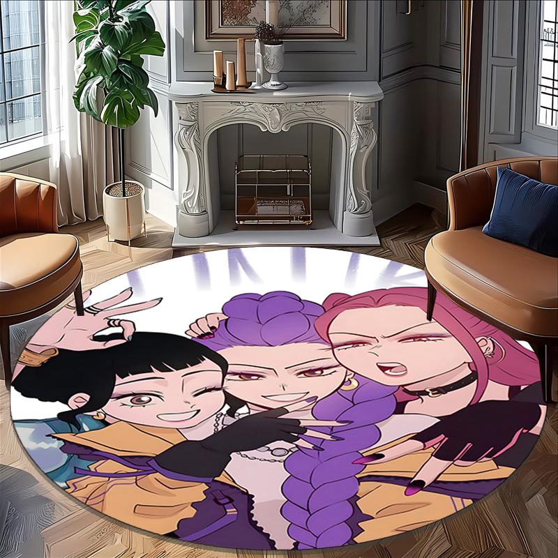 1pc KPop Demon Hunters8 Design Printed Area Round Carpet for Bedroom Living Room Home Decor Rugs Mat Non Slip Mat Rug for Bedside