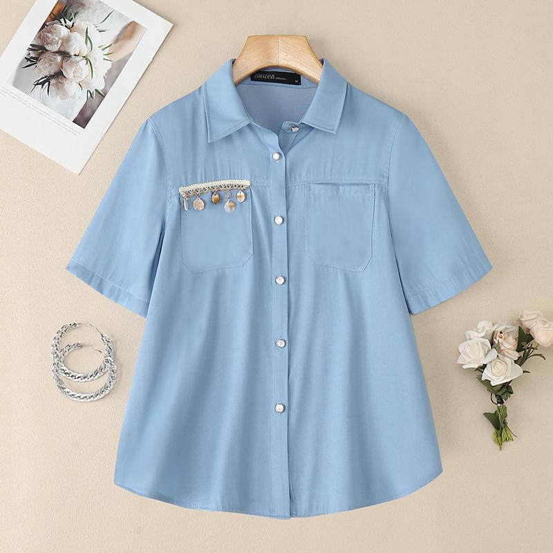 

ZANZEA Женская летняя блузка с отложным воротником, повседневная, с коротким рукавом 5XL синий