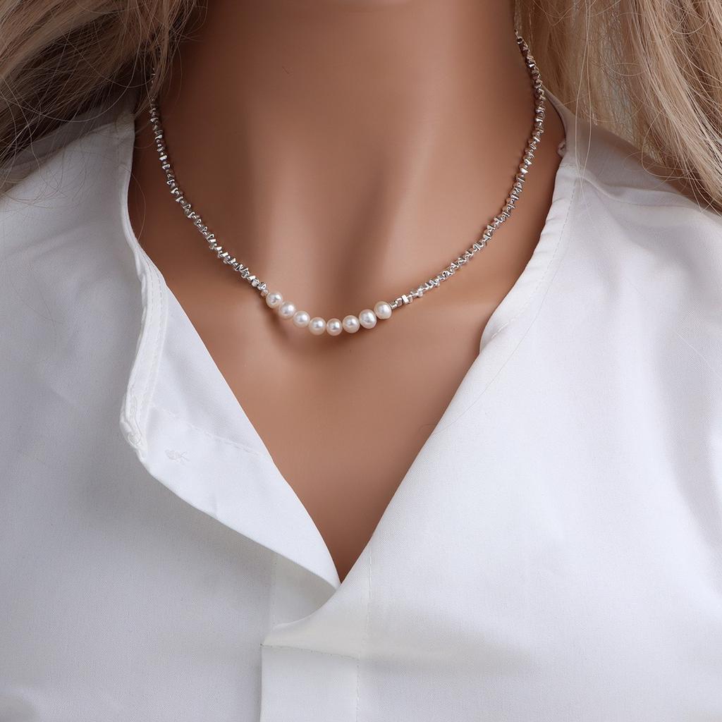 Shredded Metal Pearl Necklace, Niche Personality, Simple and Versatile Temperament, Neck Chain, Collarbone Chain