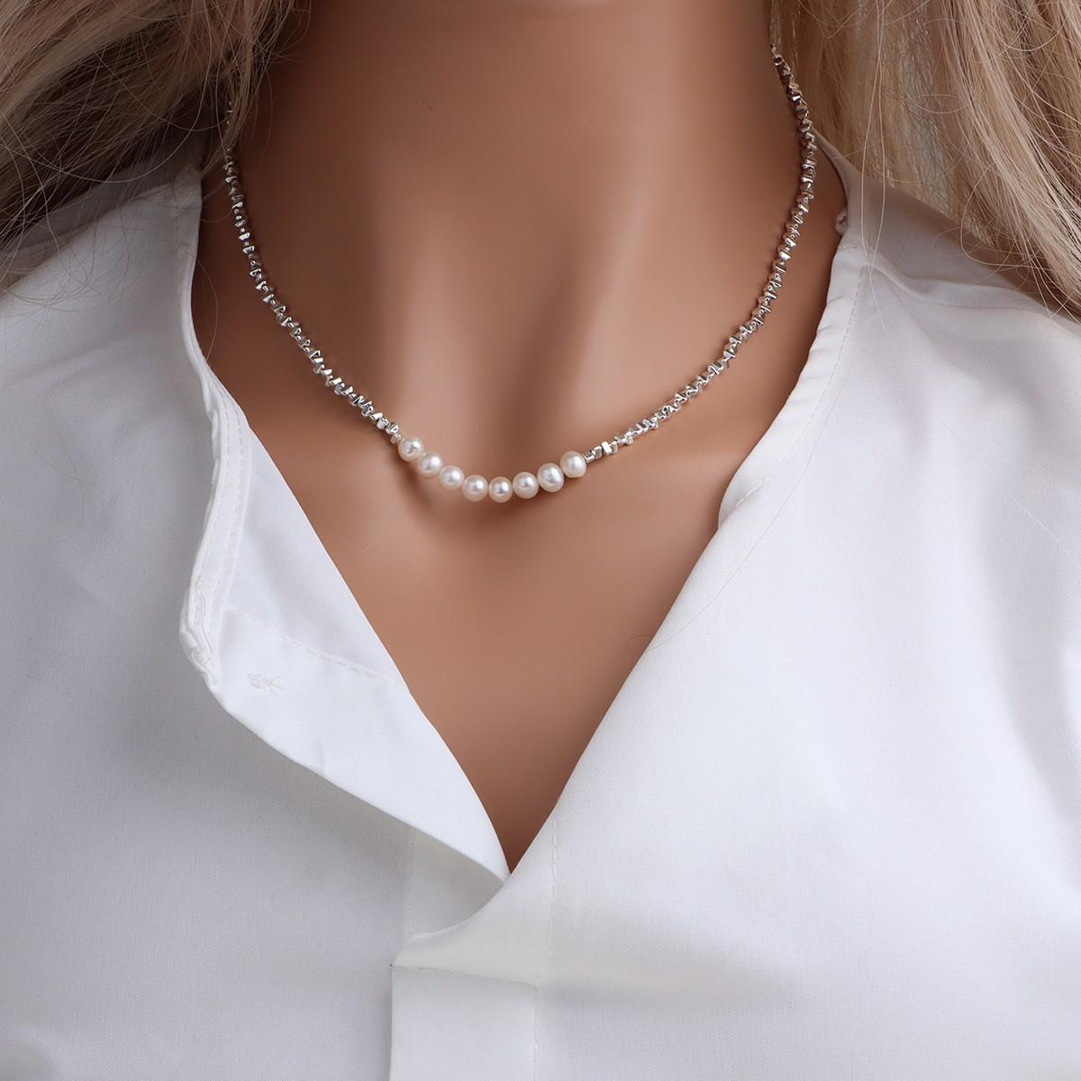 Small broken gold natural freshwater pearl necklace versatile design collarbone chain blogger same style