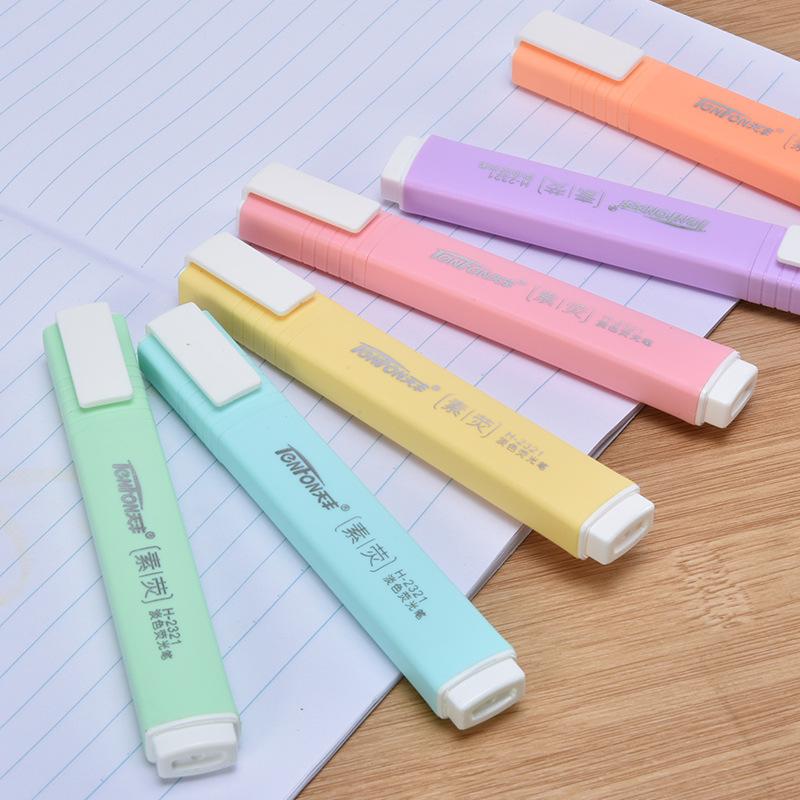 6 Pcs/set Flat Shape Pale Color Highlighter Fluorescent Pen Art Markers Gift Stationery Highlighter Kit Pastel Highlighters