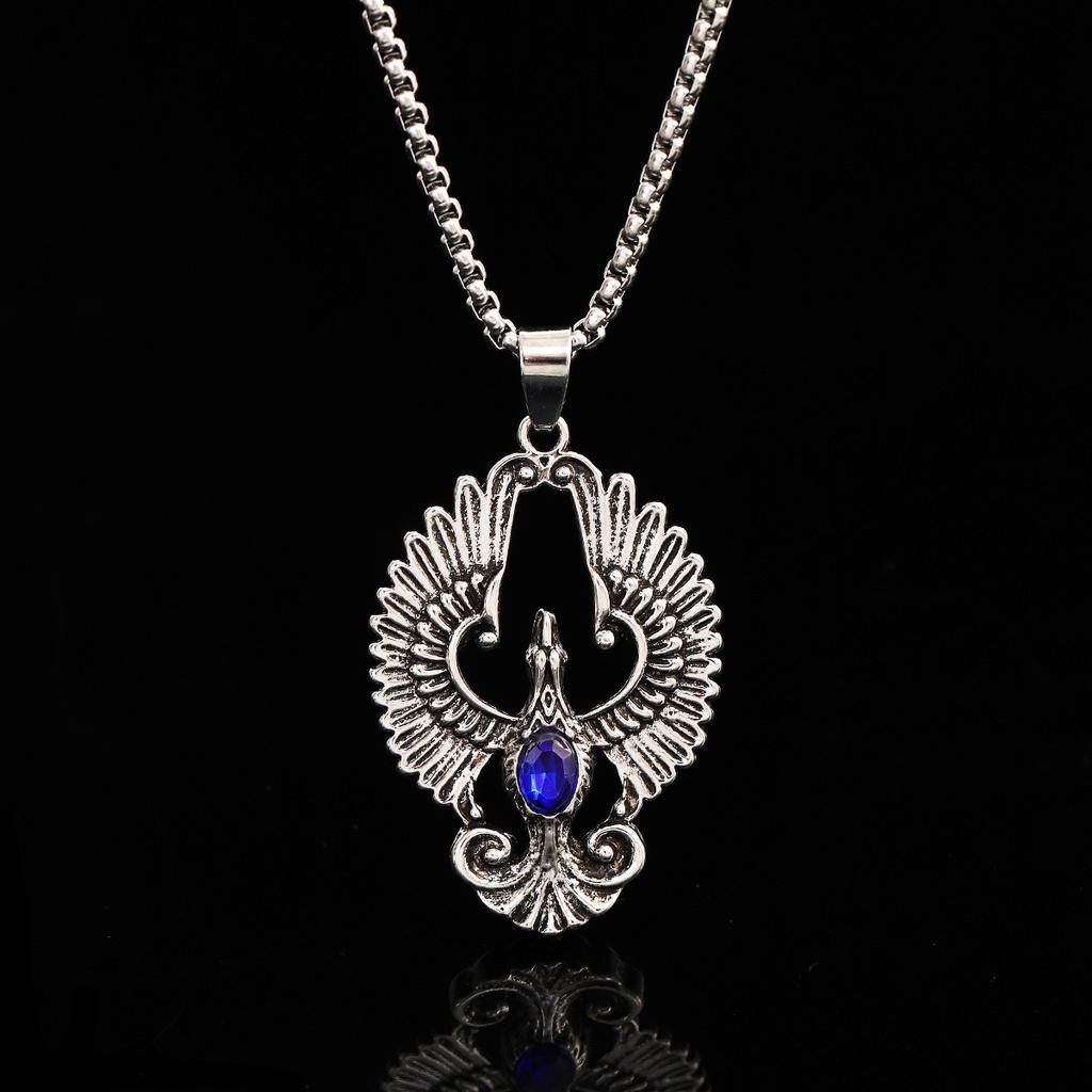 Vintage Phoenix Pendant Necklace Imitation Gemstone Unisex Fashion Jewelry