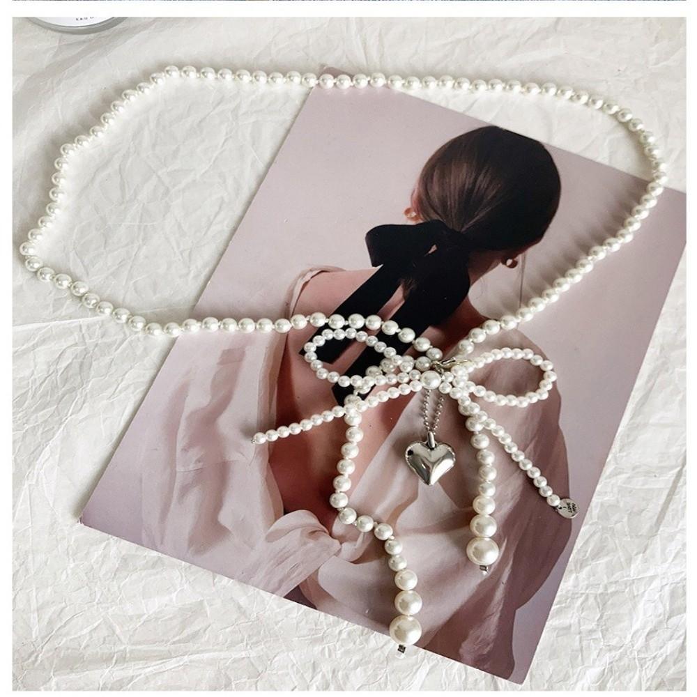 Women Bowknot Bowknot Pearl Belt Elegant Pearl Thin Chain Waistband Casual Ins Style Waist Chain Dress Decoration