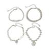 SHIXIN 4Pcs/Set Vintage Stackable Silver Color Beaded Bracelet Women Trendy Imitation Pearl Heart Pendant Bracelet Party Jewelry