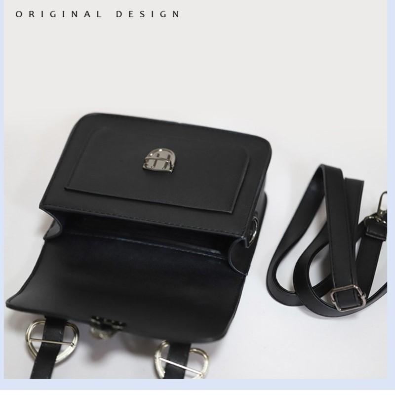 Japanese Bow Black Messenger Bag Women JK Uniform Handle Square Crossbody Bags Ladies Vintage Lolita Shoulder Bags Aesthetic