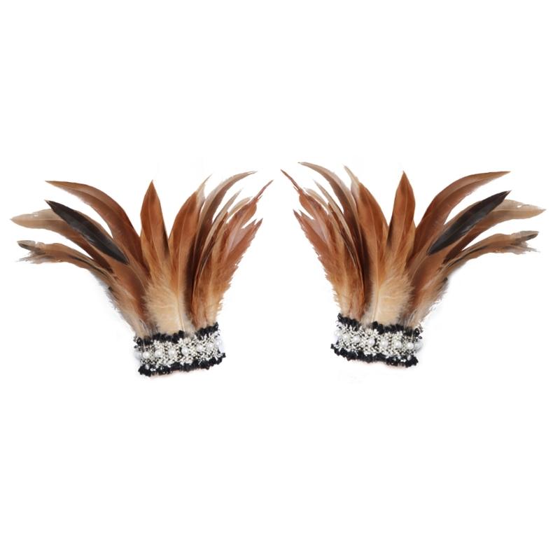 Women Natural Fur Feather Cuffs Sexy Cuffs With Feathers Feather Cuff Snap Bracelet Sleeves Wrist Arm Removable Shirt