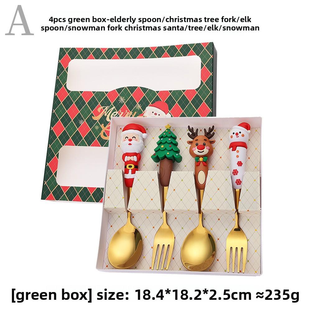 

Рождественский набор ложки и вилки, Десертная ложка с лосем, Ложка с рождественской елкой, Столовые приборы Санты