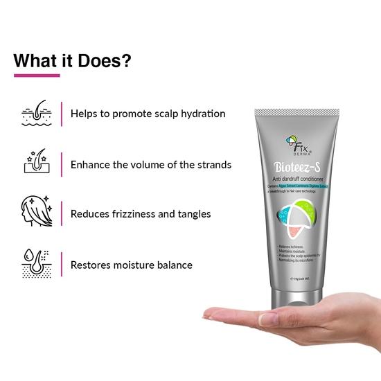 FIXDERMA Bioteez-S Balsamo Naturale per Capelli Secchi con 1% p/p. Acido salicilico | Riduce la forfora | Rende i capelli lucenti e morbidi 75 ml, 1 confezione