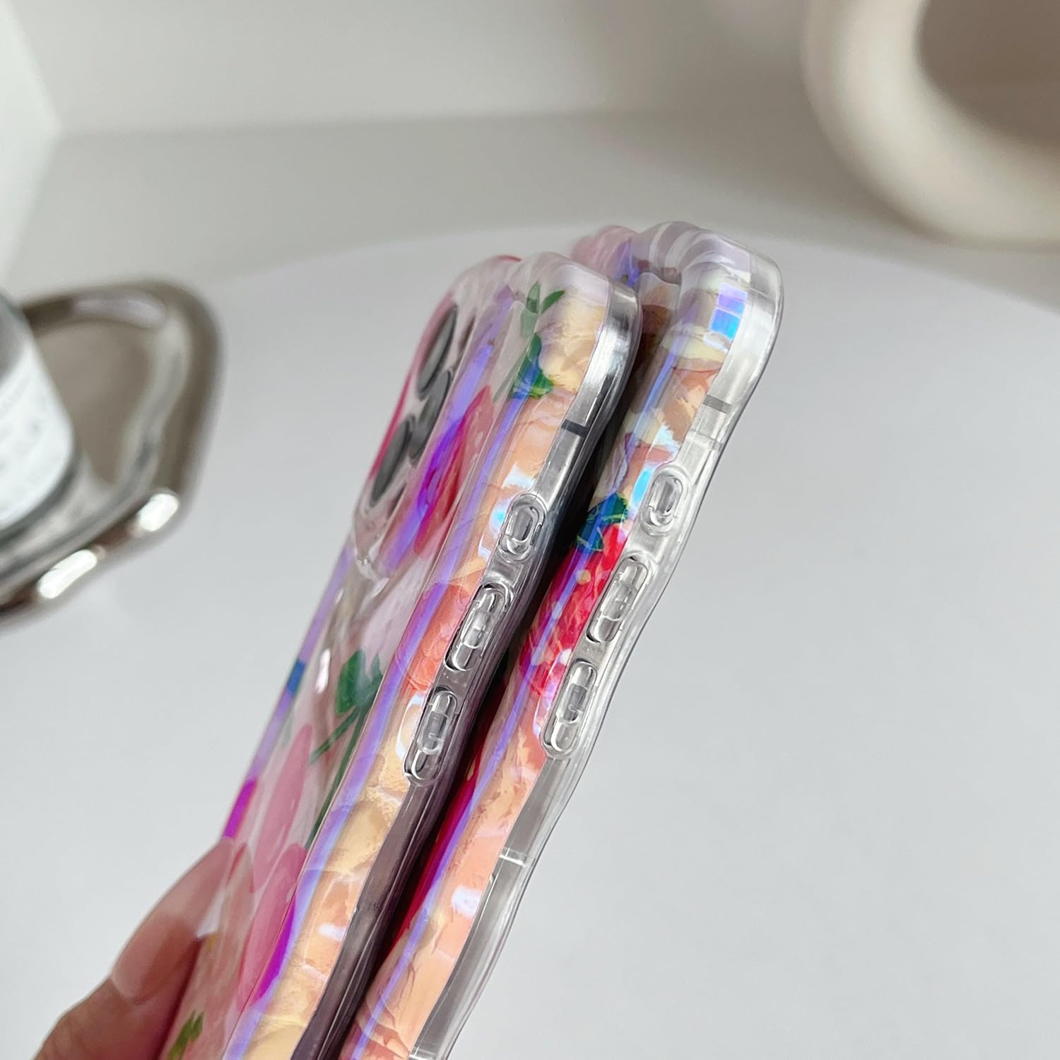 

Caseative for iPhone 16 Pro Max Case,Curly Wavy Frame Strawberry Flower Floral Print Phone Case (Strawberry)