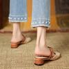 2025 New Vintage Woven 1 Slip-on Toe Half Slippers Women's New Outwear French Fairy Style Thick Heel Holiday Shoes