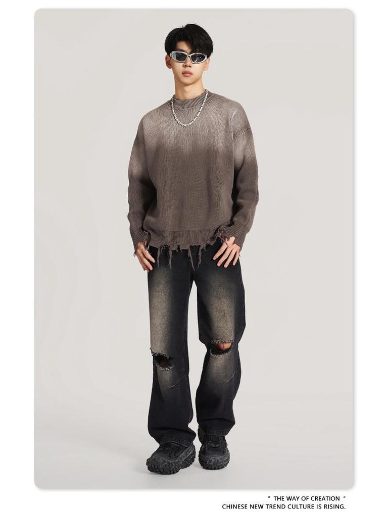 BE Men's American Retro Gradient Knit Sweater - Autumn/Winter Collection