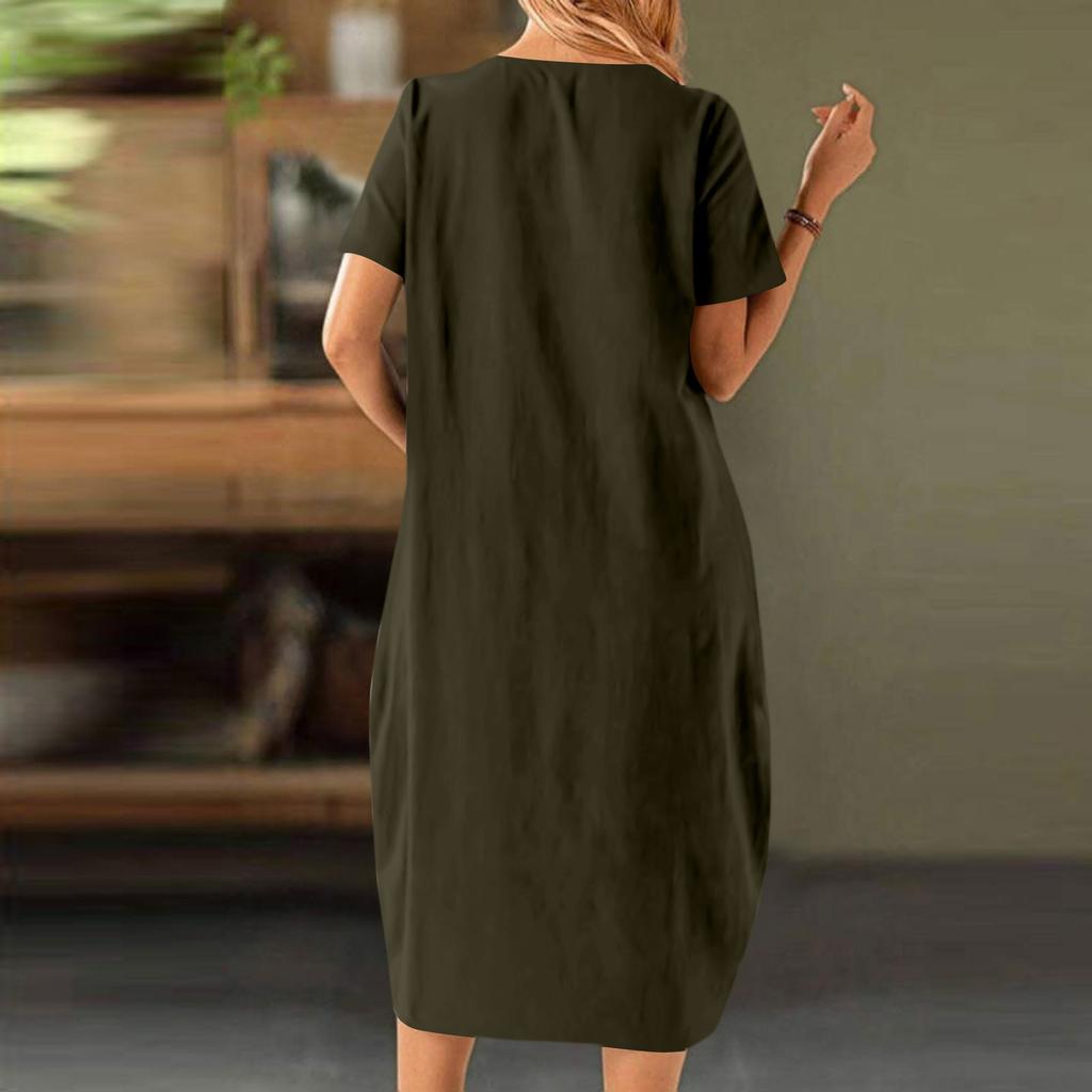 Dress For Women Casual Button Down Short Sleeve Loose Dresses With Pockets