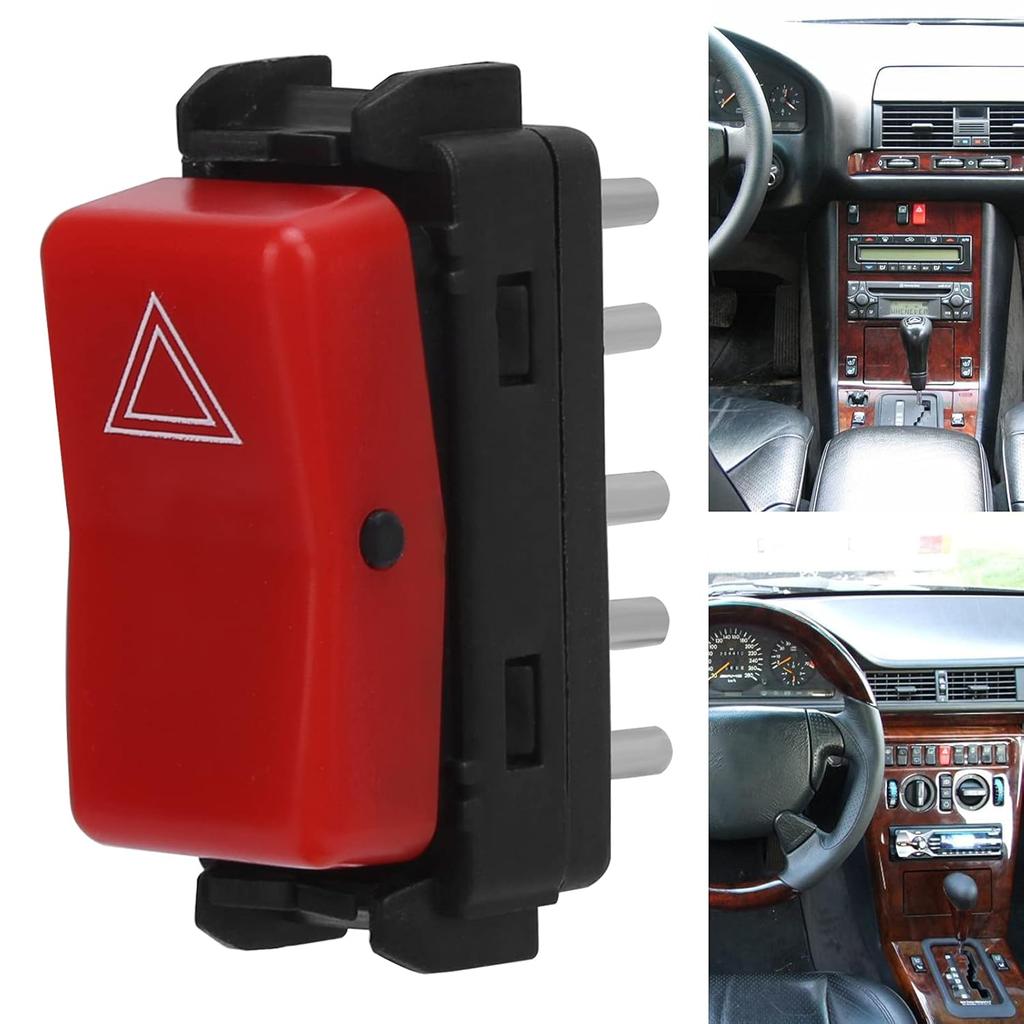 Warning Flasher Switch, Warning Hazard Light Emergency Flasher Switch 1248200110 Red Replacement for W124 W201 W202