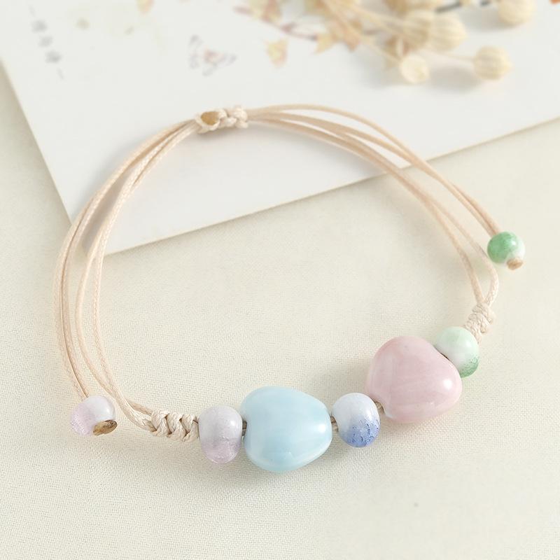 Cute Fashion Dopamine Jingdezhen Ceramic Beads Apple Bracelets for Women Girl Friend Hand-woven Adjustable Bracelet Jewelry Gift