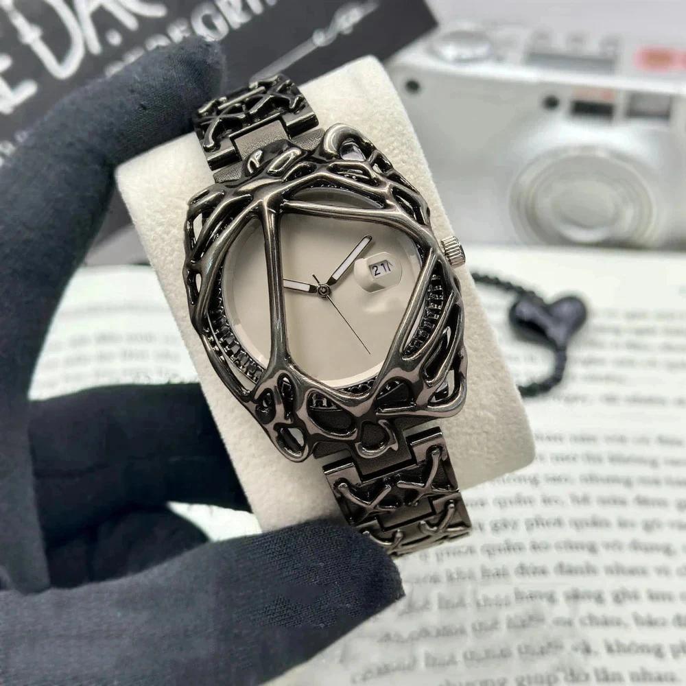 AAA Retro Black Strap Y2k Quartz Watch Men Antique Alabaster High Quality Personalize Unisex Medieval Fashion Creative Clock