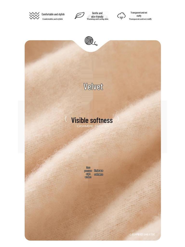 Women's Versatile Cashmere Round Neck Sweater - Thin, Simple, Loose-Fit Knitted Design for Autumn/Winter.