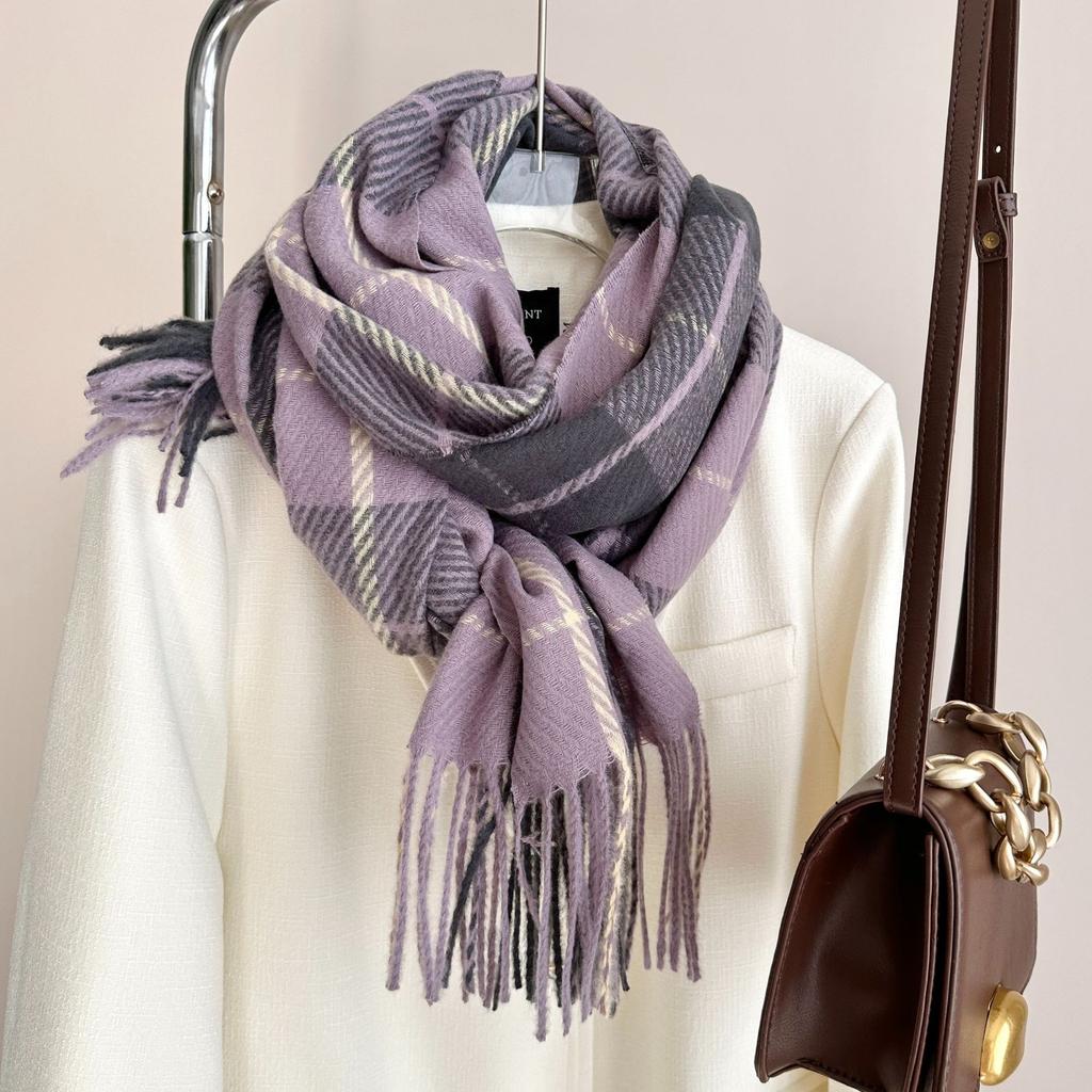 Red and Green Plaid Imitation Cashmere Scarf Autumn and Winter Couple Warm Fringed Big Shawl Tide