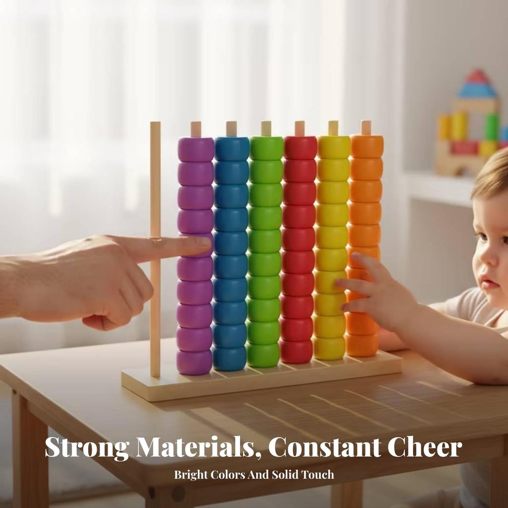 Children's Bead Counting Toy Wood Finish Wooden Abacus Brightly Colored for