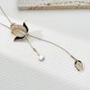 Elegant Long Pendant Necklace With Tulip Cats Eye Stone Flower Design Women Gold Or Tone Alloy Snake Chain 81cm