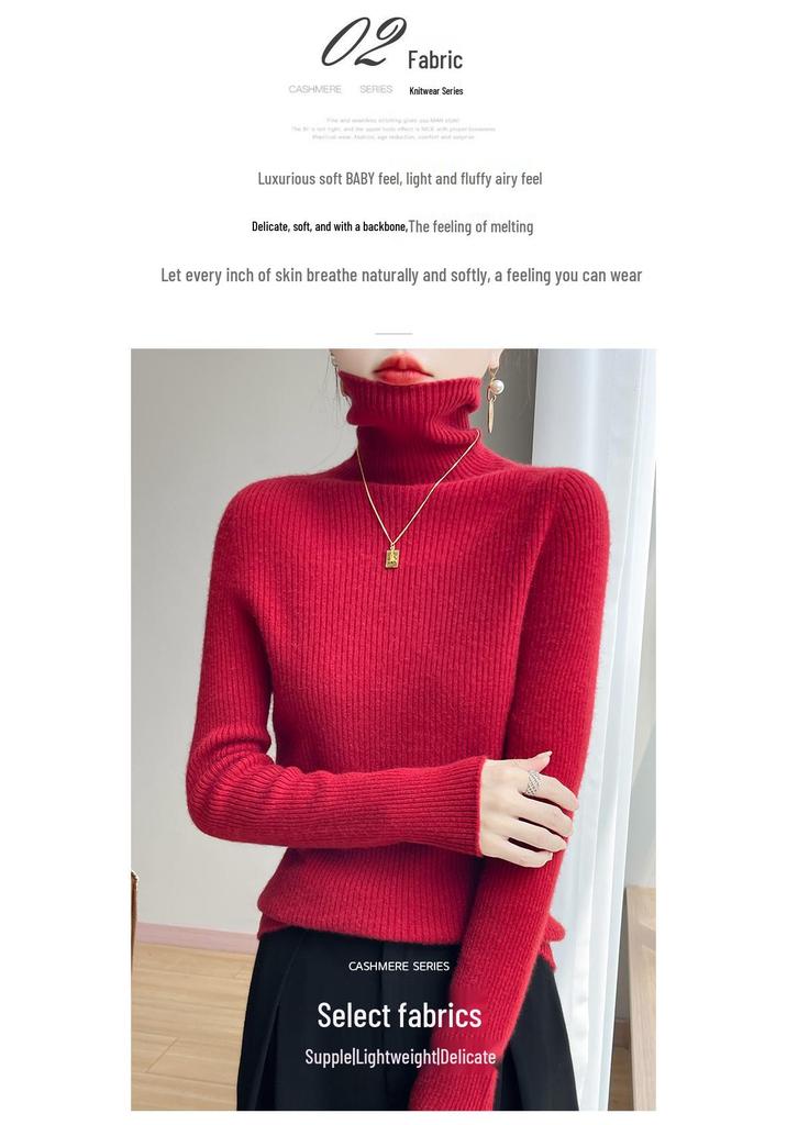 Elegant Knit Turtleneck Sweater: Super Elastic with Wrinkled Stacked Design