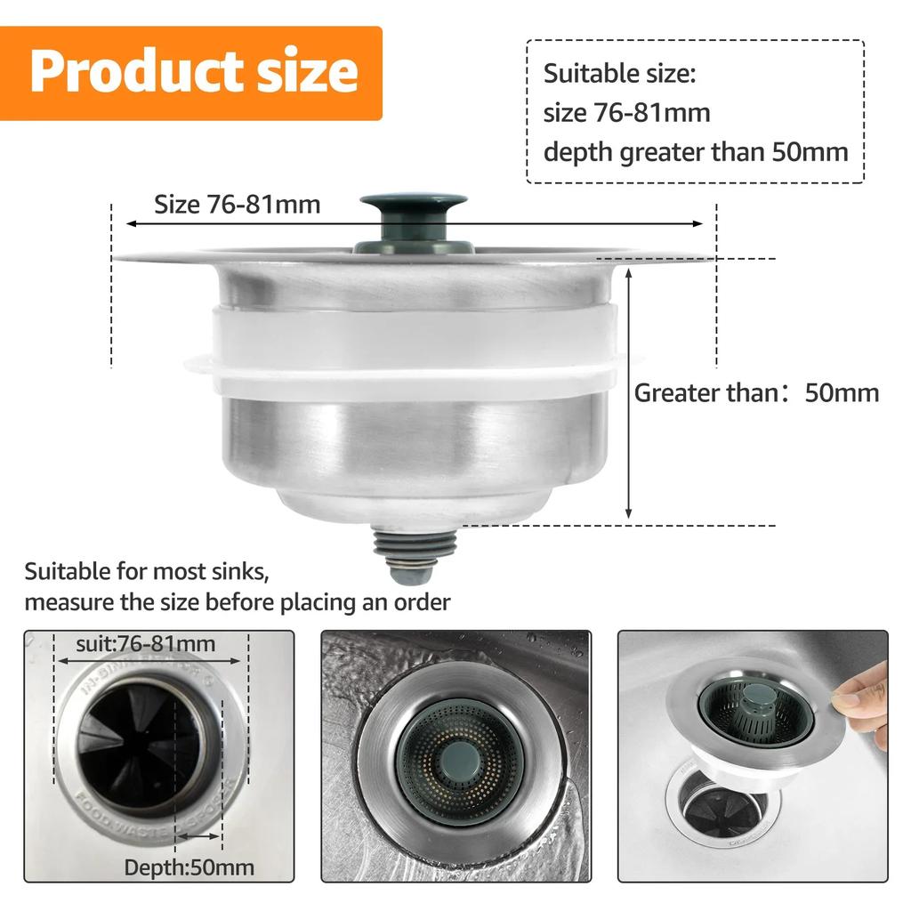 2/4Pcs 3-in-1 Kitchen Sink Sewer Strainer,Basin Sink Stopper Drain Basket Pop Up Anti-clogging Kitchen Sink Accessories