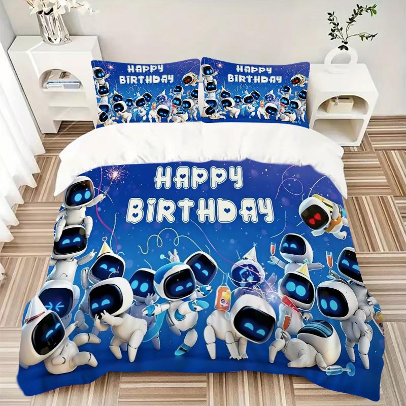 3Pcs Happy Robot Celebration Bedding Set Quilt Cover Pillowcase Home Christmas Xmas Halloween Gift 1 Duvet Cover 2 Pillowcase M92461