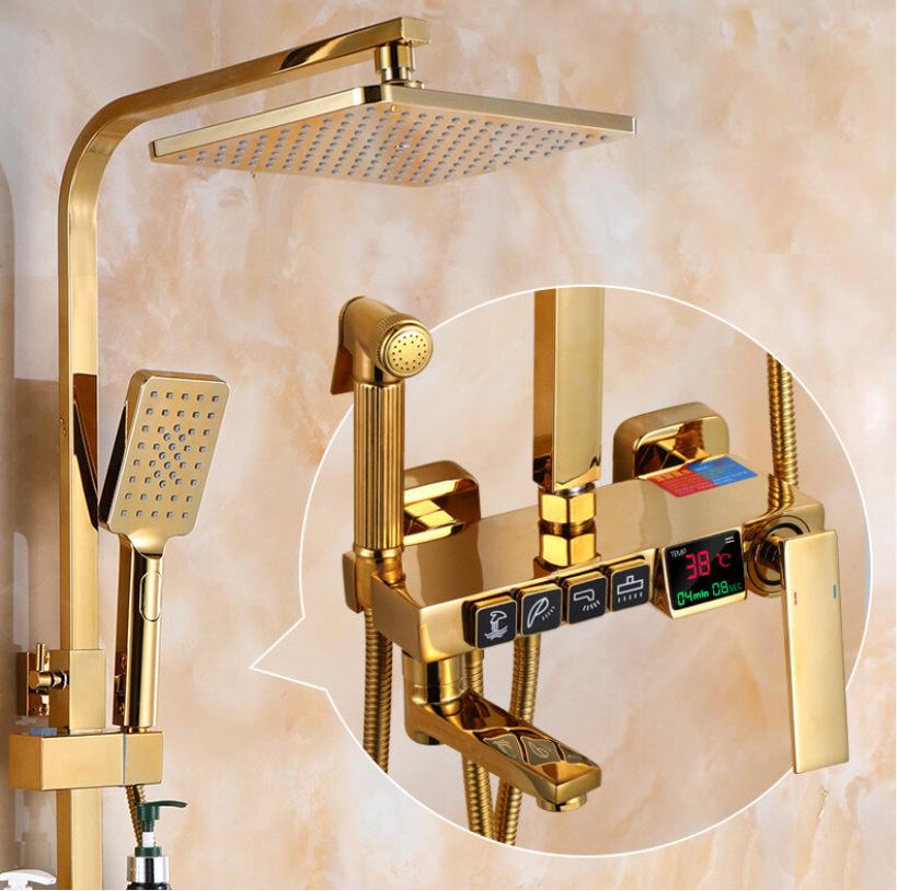 Gold All-Copper Constant Temperature European Shower Set with Booster Head