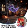 Flying Witch Halloween Decor Hover Witch Horror props with Scary Sound Halloween decor garden broom witch for Garden Yard Lawn