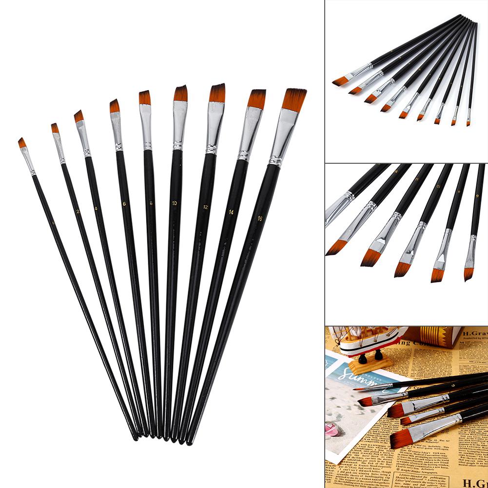 Nylon Oblique Flat Tip Brush Brush Set Wooden   Handle Brush for Students Artists