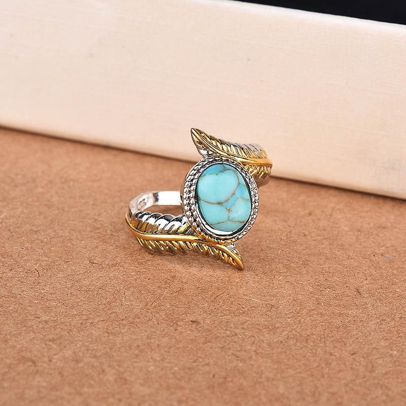 Geometric Turquoise Feather Ring For Women With Alloy Jewelry For Party And Engagement