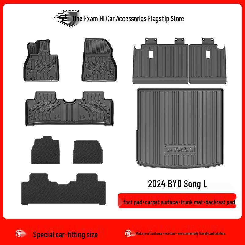 2024 BYD Song L Car Floor Mats Set: TPE, Eco-Friendly, Waterproof, Wear-Resistant, Includes Trunk Mat & Backrest Pad