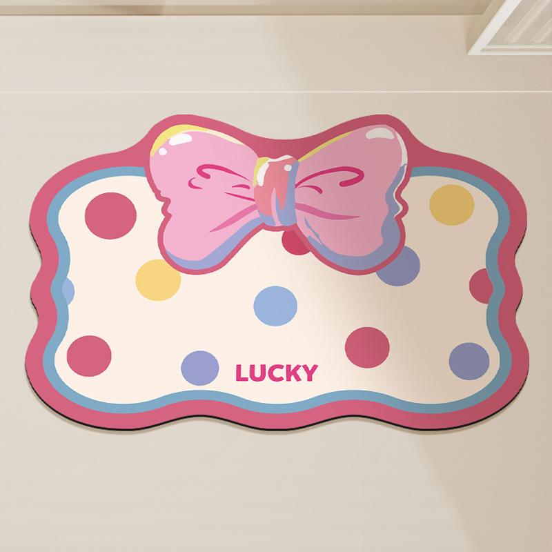 

Коврик с мультяшным бантом, впитывающий, быстросохнущий, прочный, нескользящий, коврик у двери ванной, легко моющийся, коврик из диатомовой грязи 40 * 60cm