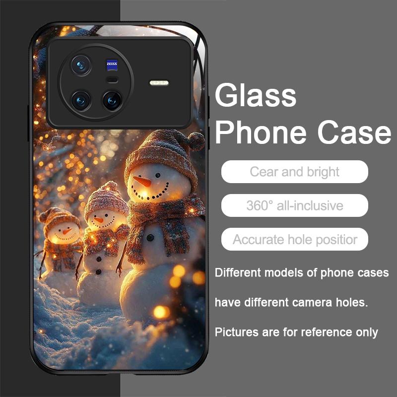 Cute Winter Christmas Snowman Pattern Tempered Glass Phone Case for OPPO Reno 13F 12 11 10 ProPlus Find X8 X3 Lite A94 A58 Cover