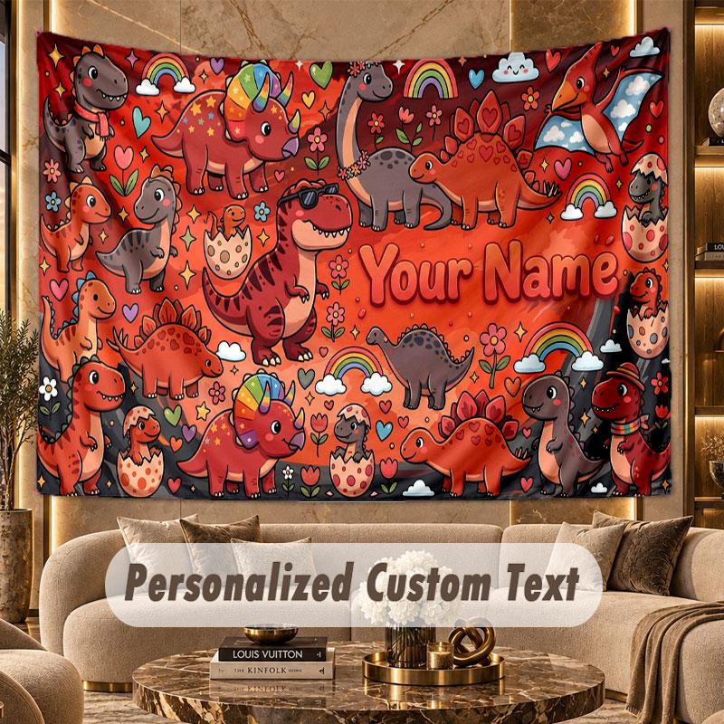 Dinosaur (50) Theme Personalized Tapestry Custom Name Text Wall Hanging Tapestry Home Background Decoration