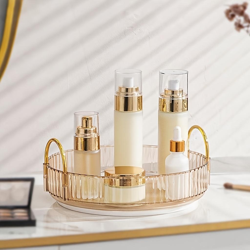 

Вращающийся на 360 градусов органайзер для макияжа, 3-ярусный органайзер для столешницы в ванной, вращающаяся полка для косметики и средств по уходу за кожей с большой вместимостью