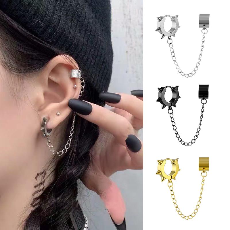 1Pcs Fashion Punk Cross Pendant Clip Earring for Teens Women Men Ear Cuffs Earring Jewelry Retro Metal Chain Tassel Earings