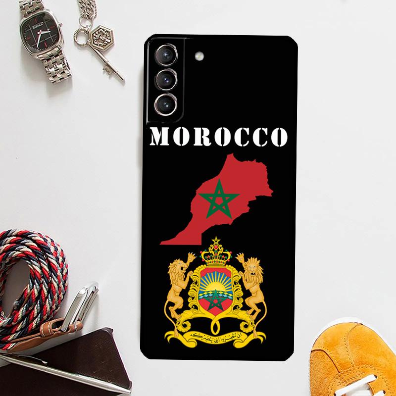 Funda con la bandera de Marruecos y el escudo de armas para Samsung Galaxy S24, S23, S22 Ultra, Note 20, 10, S8, S9, S10 Plus, S20 FE, S21 FE