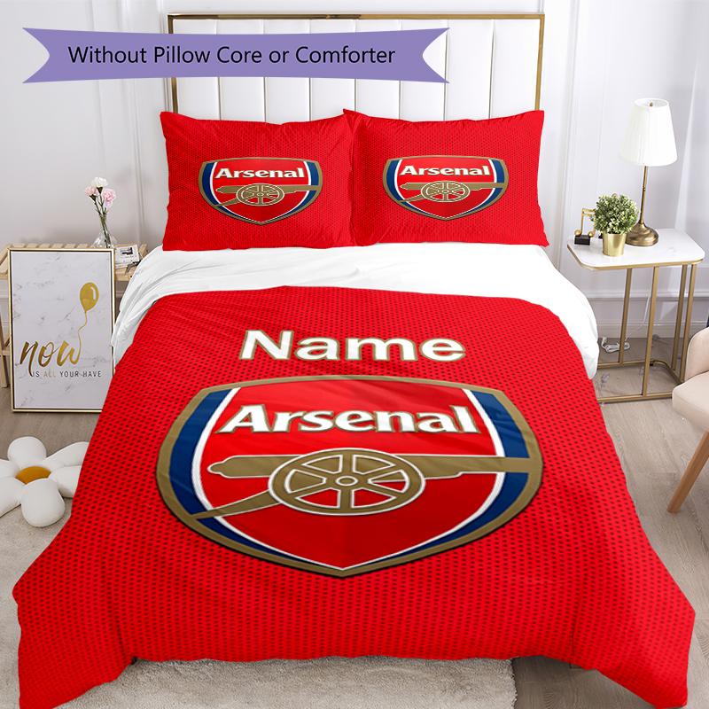 3pcs Custom Name Arsenal F.C Bedding Set Duvet Cover Closure Includes 1 Duvet Cover & 2 Pillowcases, Soft and Comfortable for All Seasons.