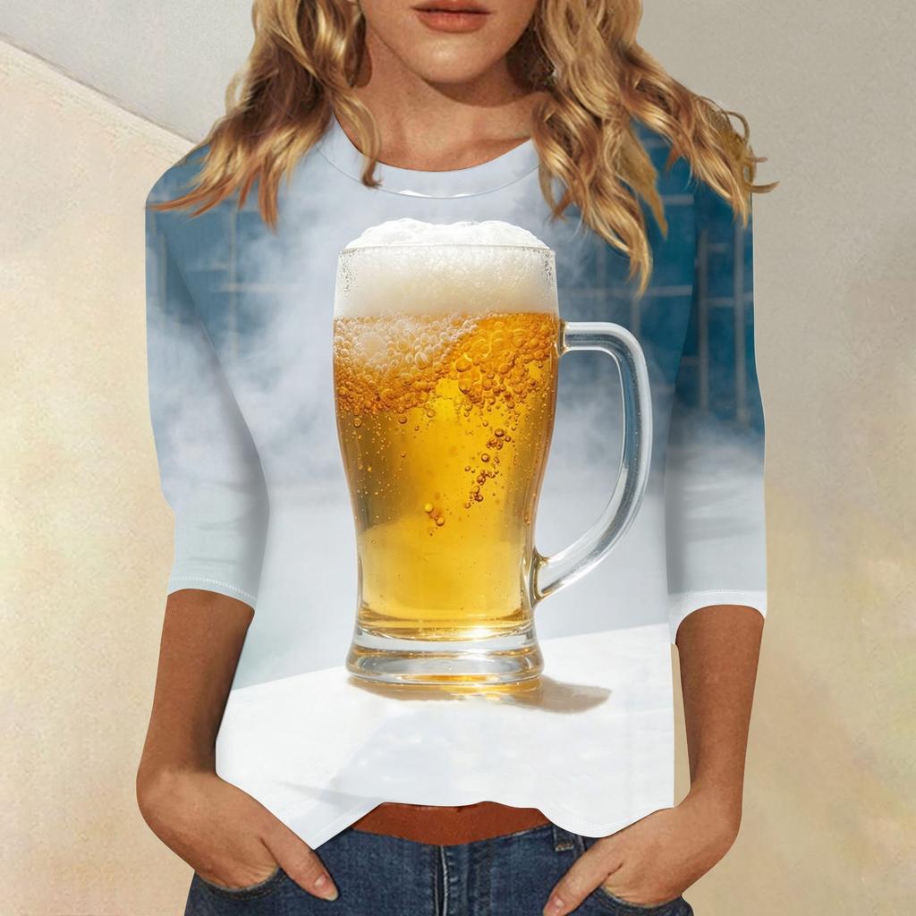 Dam Casual Kortärmad Topp med Oktoberfest-tryck Rund Hals Lättvikt Bekväm Passform Trendig Stil