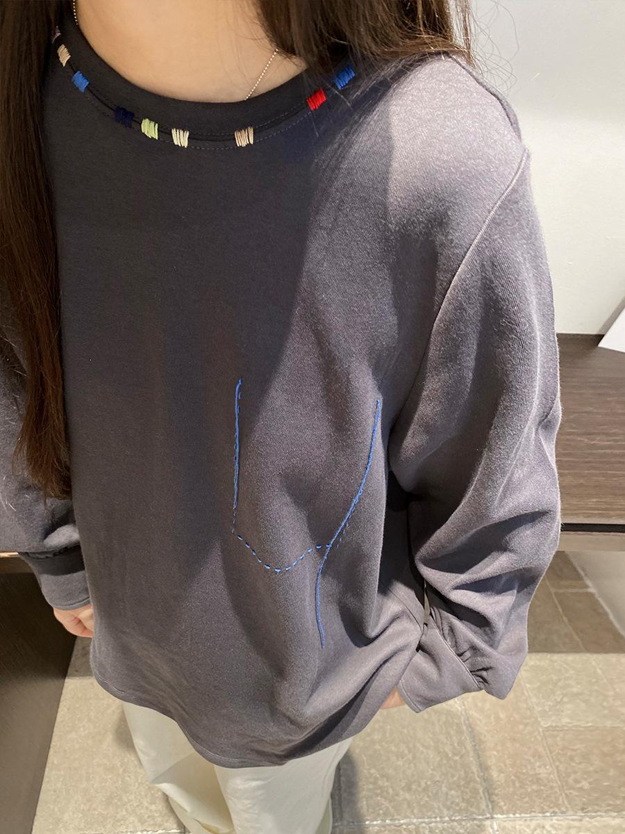 

PLUS Su-machi Spring 2026 Women s Hand-Embroidered Round Neck Long-Sleeve Cotton T-Shirt - Casual Solid Color M (45-55 kg)
