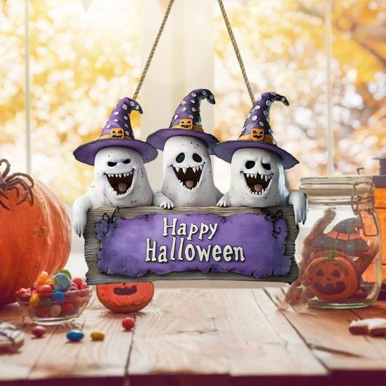 Halloween Gnome Door Sign Wooden Boo Gnome Hanging Sign Rustic Happy Halloween Ghost Sign for Farmhouse Front Door Porch Wall Decoration